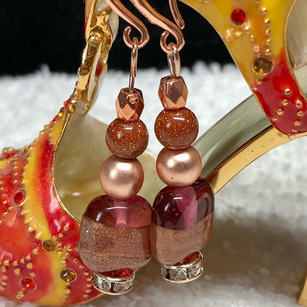 💋✨pretty murano/Italian glass and rose gold earrings